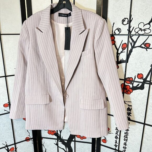 LIONESS NYC OVERSIZED BLAZER PINK PINSTRIPE SIZE XXS One Button NEW - Picture 12 of 12